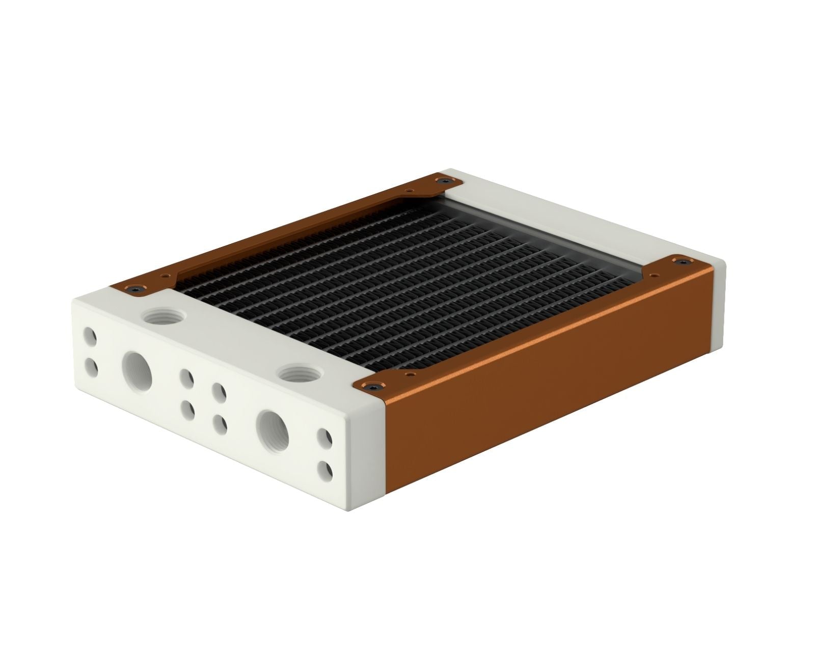 PrimoChill 120SL (30mm) EXIMO Modular Radiator, White POM, 1x120mm, Single Fan (R-SL-W12) Available in 20+ Colors, Assembled in USA and Custom Watercooling Loop Ready - Copper
