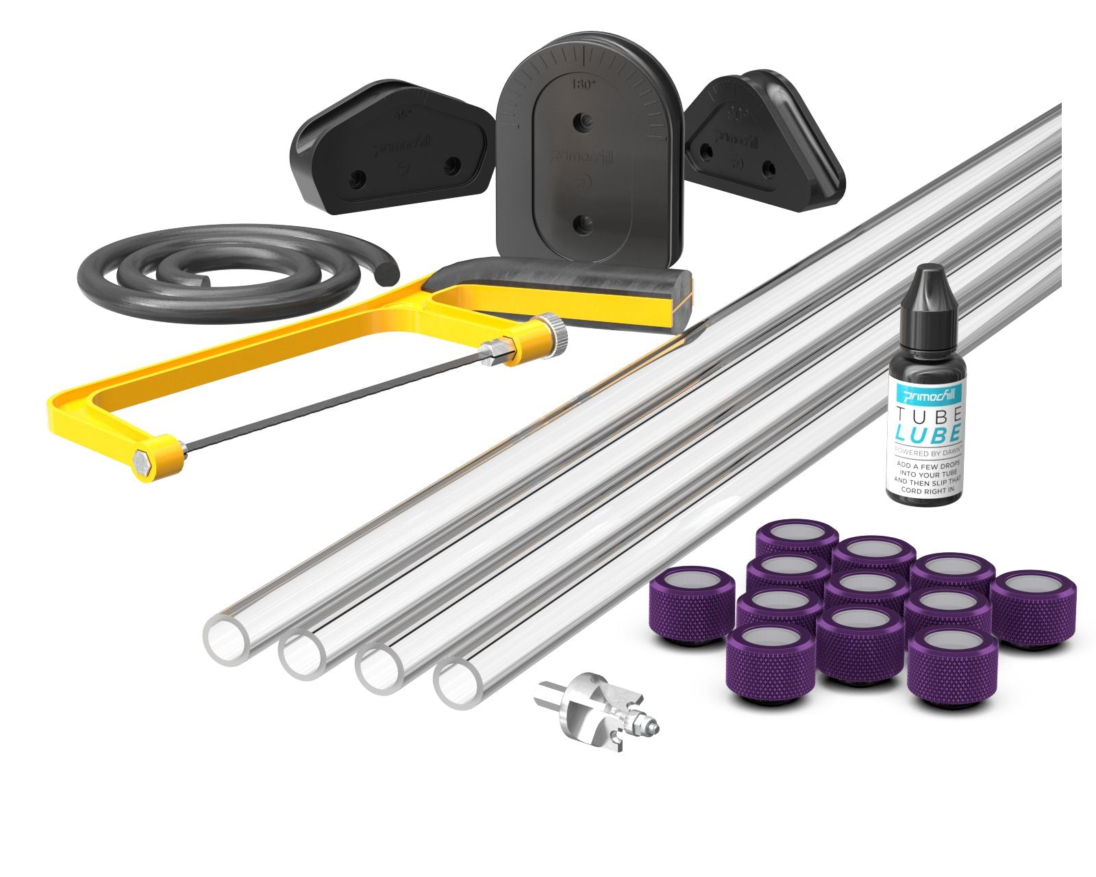 PrimoChill (Complete Kit) 4x 16mm Acrylic/PMMA Tubes, 12x Metrix SX Fitting, Bending Jig/Kit, Cutter and Finishing Bit - Candy Purple