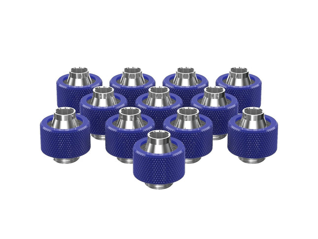 PrimoChill SecureFit SX - Premium Compression Fitting For 3/8in ID x 5/8in OD Flexible Tubing 12 Pack (F-SFSX58-12) - Available in 20+ Colors, Custom Watercooling Loop Ready - True Blue