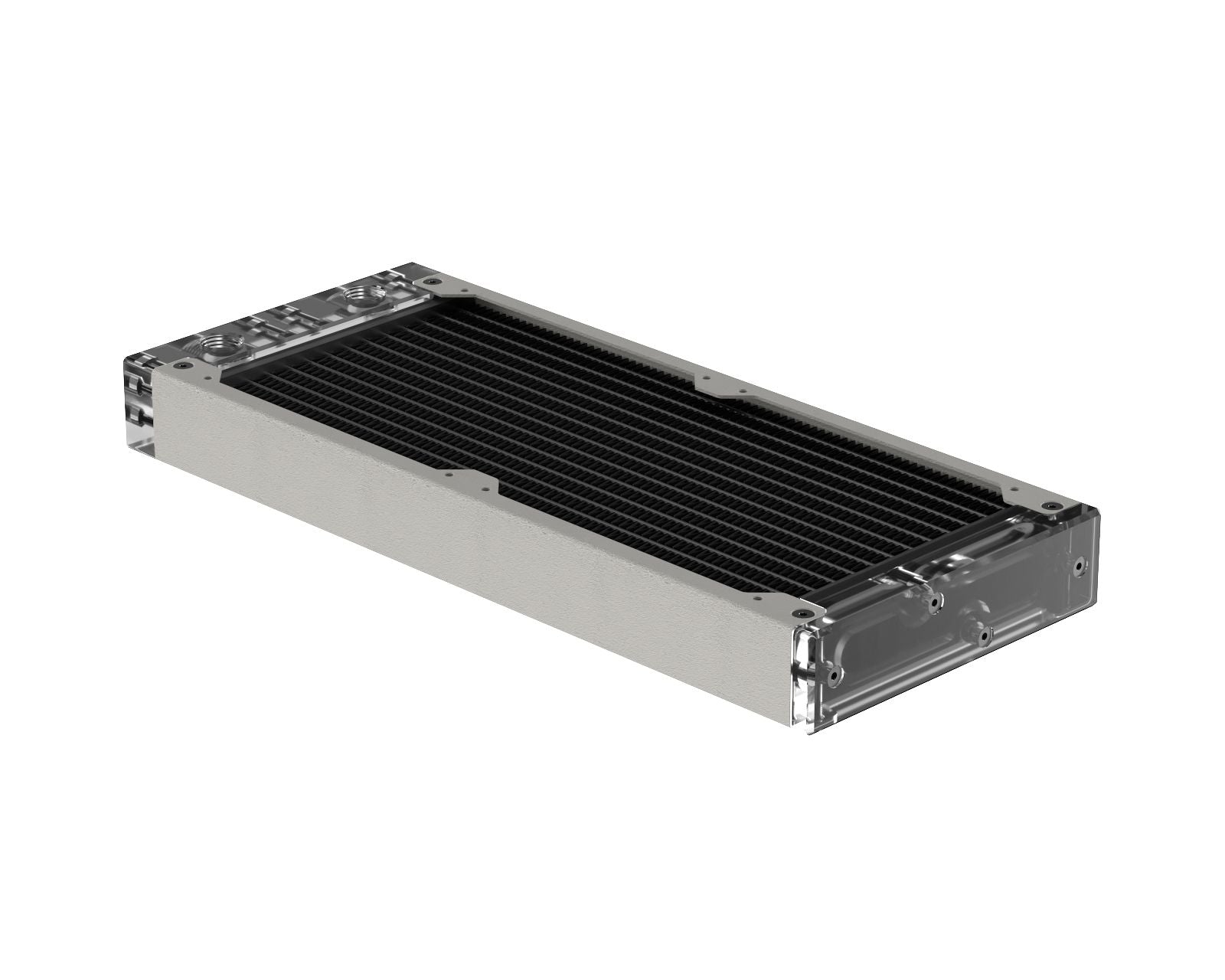 PrimoChill 240SL (30mm) EXIMO Modular Radiator, Clear Acrylic, 2x120mm, Dual Fan (R-SL-A24) Available in 20+ Colors, Assembled in USA and Custom Watercooling Loop Ready - TX Matte Silver