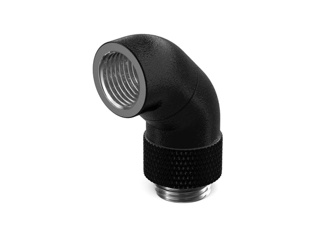 PrimoChill Male to Female G 1/4in. 90 Degree SX Dual Rotary Snake Fitting - TX Matte Black