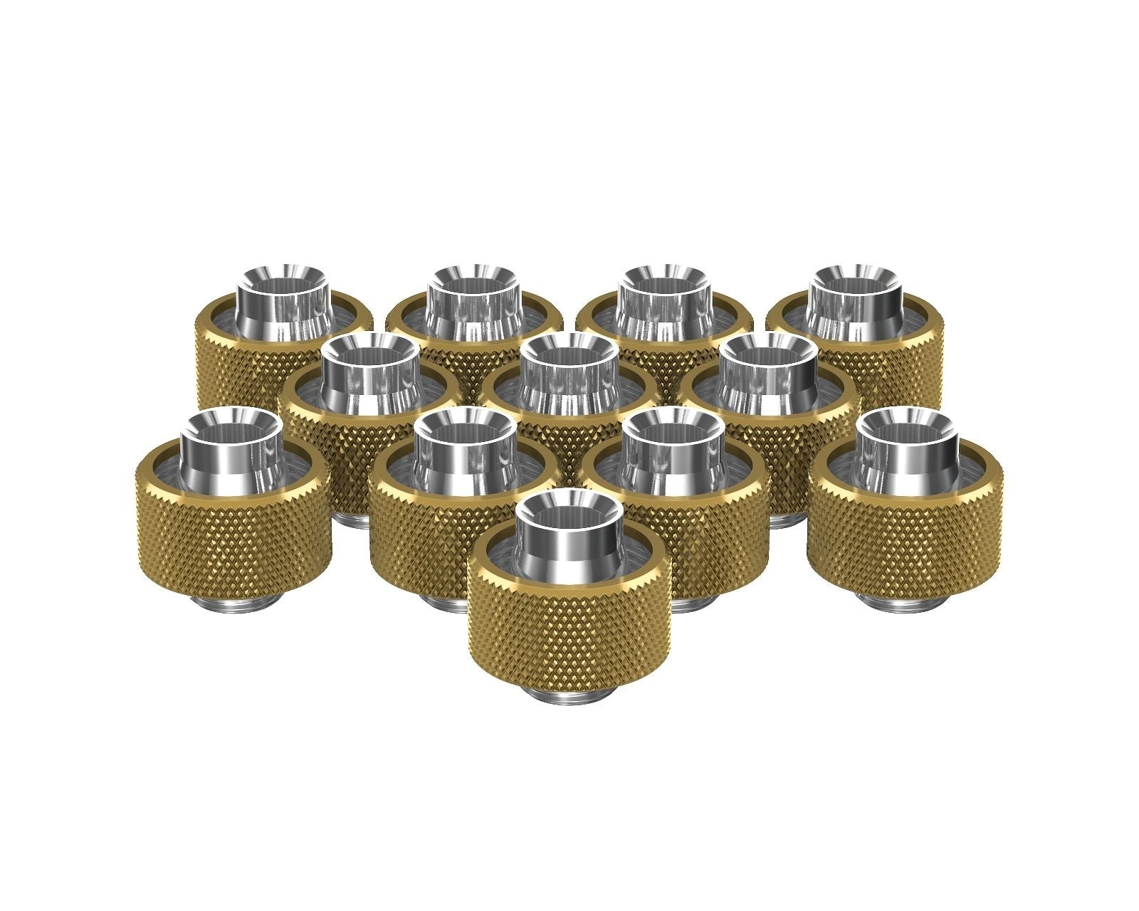 PrimoChill SecureFit SX - Premium Compression Fittings 12 Pack - For 1/2in ID x 3/4in OD Flexible Tubing (F-SFSX34-12) - Available in 20+ Colors, Custom Watercooling Loop Ready - Candy Gold