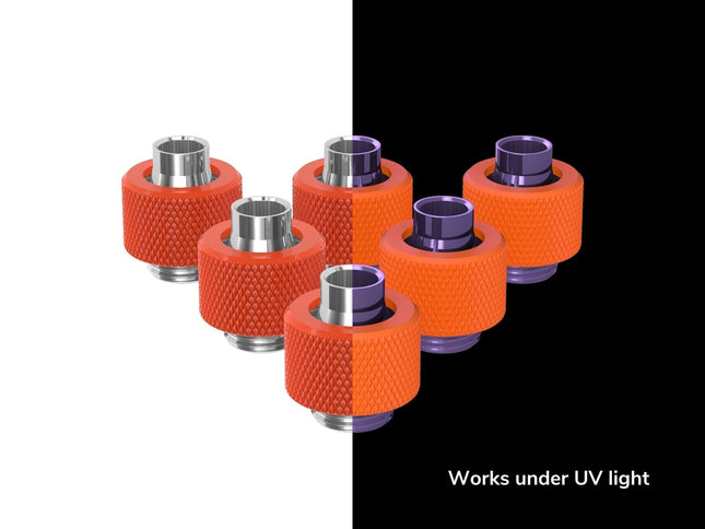 PrimoChill SecureFit SX - Premium Compression Fitting For 3/8in ID x 1/2in OD Flexible Tubing 6 Pack (F-SFSX12-6) - Available in 20+ Colors, Custom Watercooling Loop Ready - UV Orange