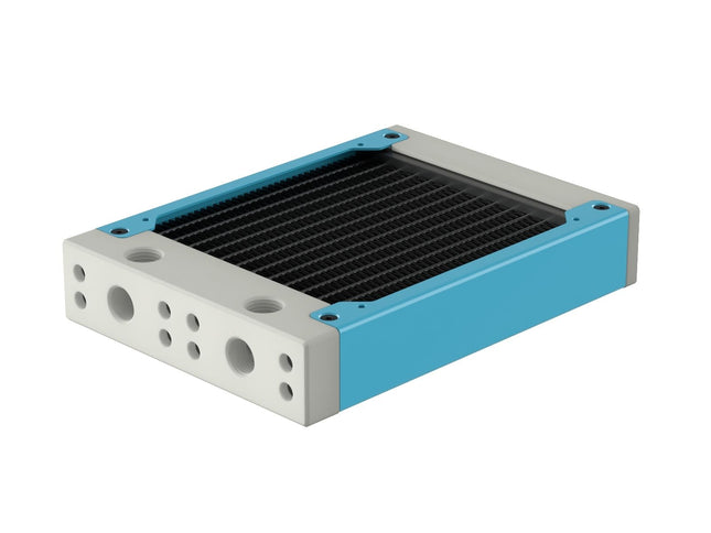PrimoChill 120SL (30mm) EXIMO Modular Radiator, White POM, 1x120mm, Single Fan (R-SL-W12) Available in 20+ Colors, Assembled in USA and Custom Watercooling Loop Ready - Sky Blue