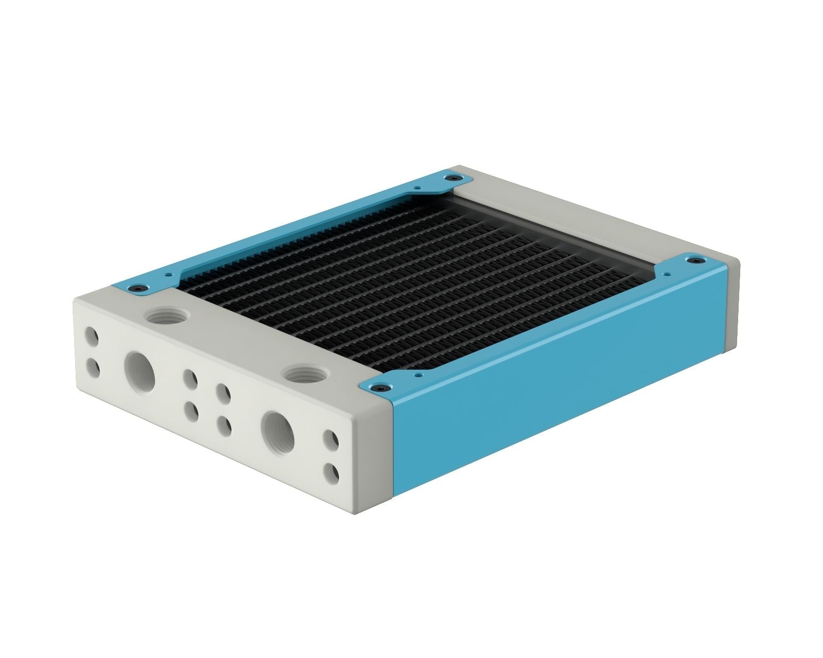 PrimoChill 120SL (30mm) EXIMO Modular Radiator, White POM, 1x120mm, Single Fan (R-SL-W12) Available in 20+ Colors, Assembled in USA and Custom Watercooling Loop Ready - Sky Blue