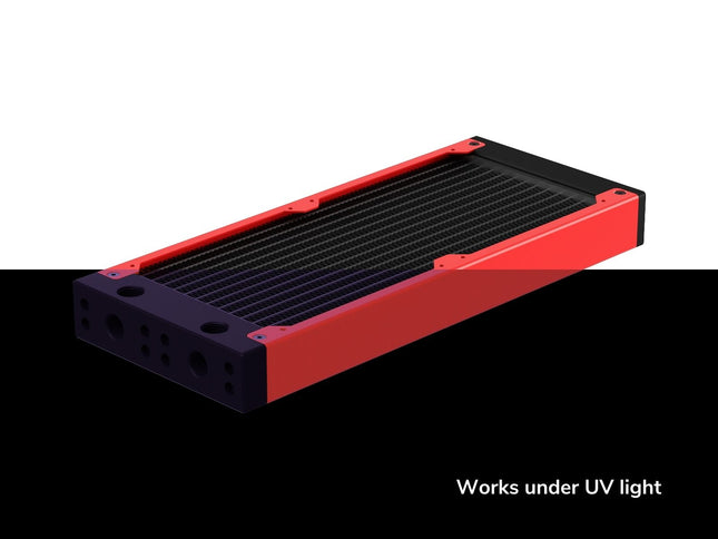 PrimoChill 240SL (30mm) EXIMO Modular Radiator, Black POM, 2x120mm, Dual Fan (R-SL-BK24) Available in 20+ Colors, Assembled in USA and Custom Watercooling Loop Ready - UV Red