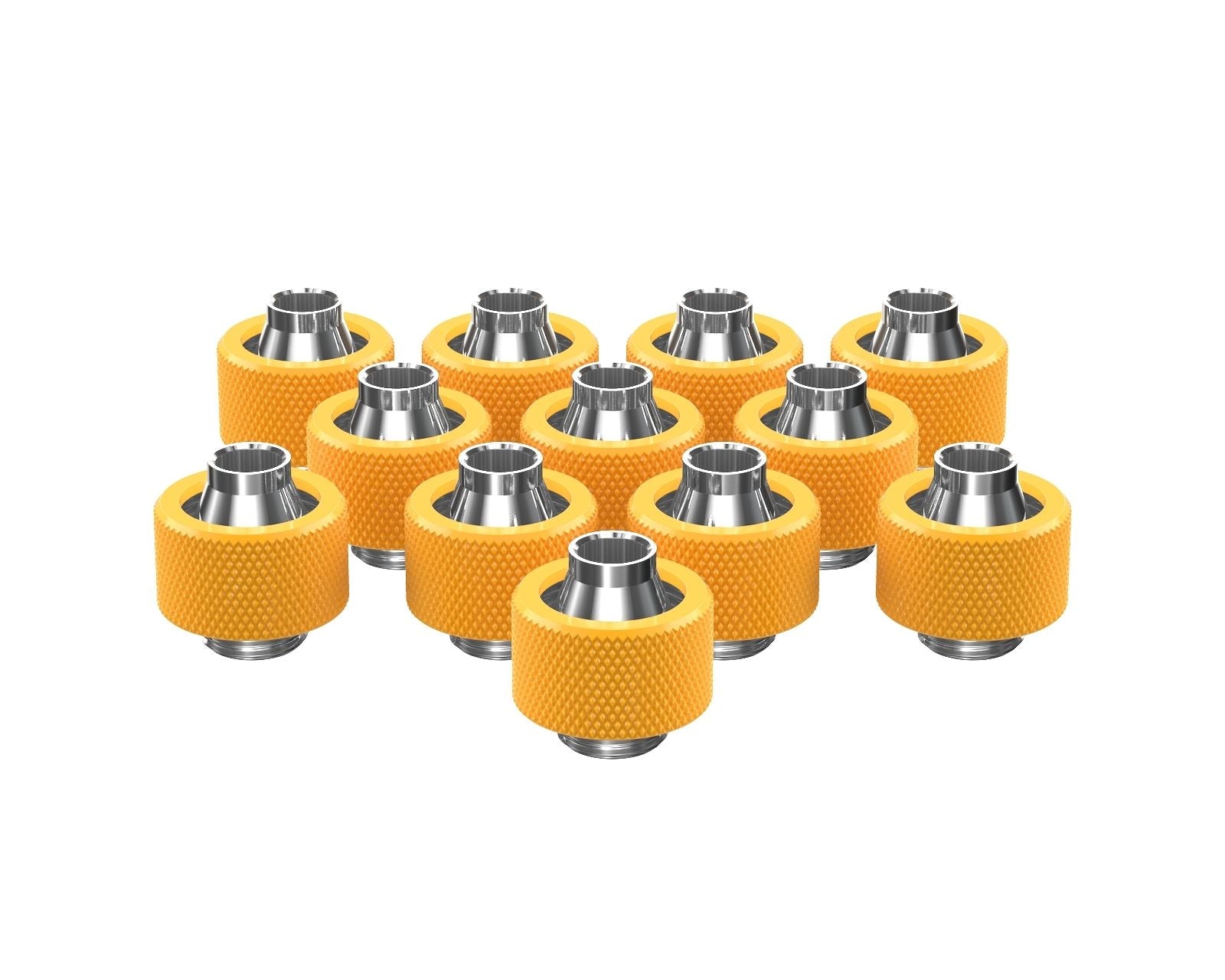 PrimoChill SecureFit SX - Premium Compression Fitting For 3/8in ID x 5/8in OD Flexible Tubing 12 Pack (F-SFSX58-12) - Available in 20+ Colors, Custom Watercooling Loop Ready - Yellow