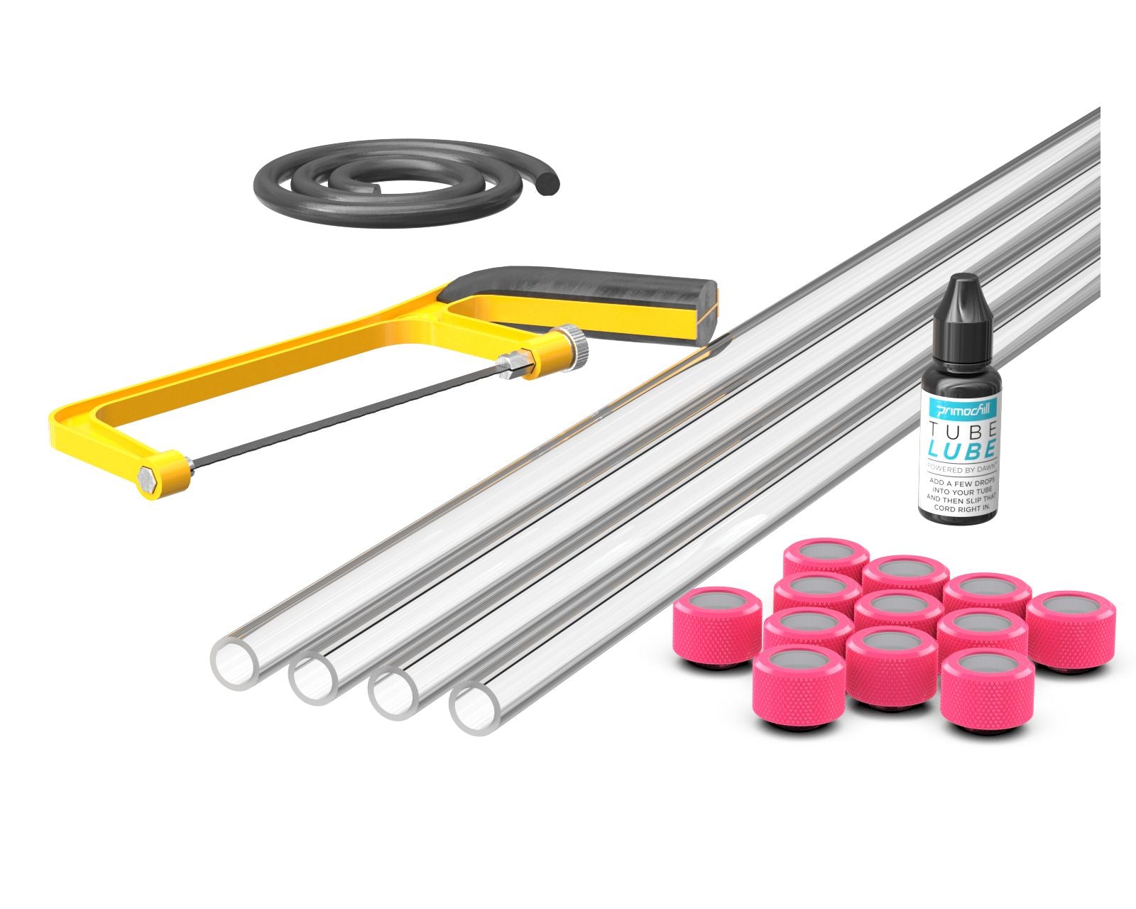 PrimoChill (Professional Kit) 4x 16mm Acrylic/PMMA Tubes, 12x Metrix SX Fitting, Bending Cord and Cutting Tool - UV Pink