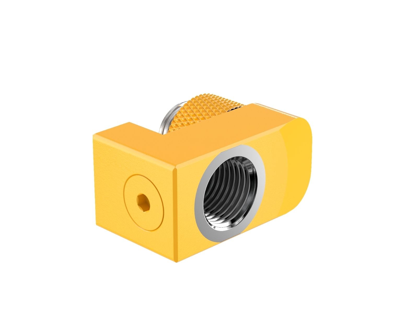 PrimoChill Male to Female G 1/4in. Supported Offset Rotary Fitting - Yellow
