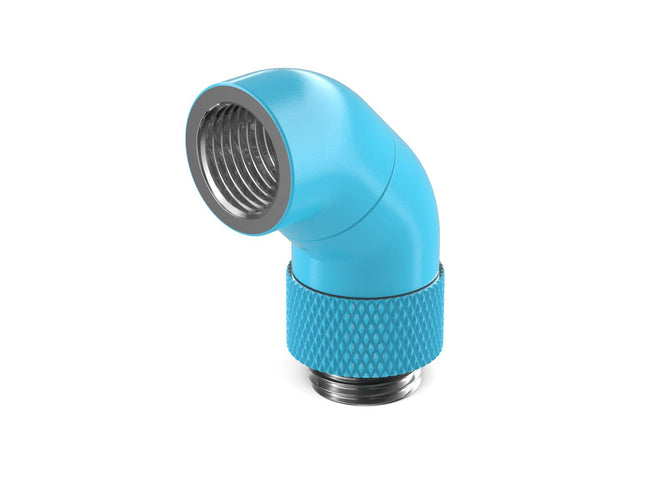 PrimoChill Male to Female G 1/4in. 90 Degree SX Dual Rotary Snake Fitting - Sky Blue