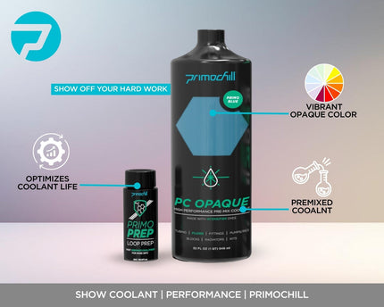 PrimoChill Opaque - Computer WaterCooling Show Coolant, Solid/Non-Transparent, Full Protection, Advanced User, PrimoPrep Included, Proudly Made in The USA (32oz/.9L) - PrimoChill Blue SX