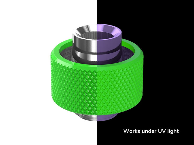 PrimoChill SecureFit SX - Premium Compression Fitting For 1/2in ID x 3/4in OD Flexible Tubing (F-SFSX34) - Available in 20+ Colors, Custom Watercooling Loop Ready - UV Green