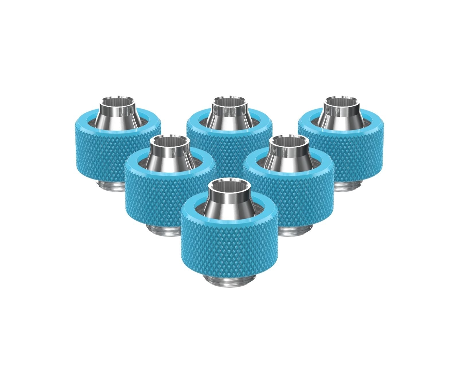 PrimoChill SecureFit SX - Premium Compression Fitting For 3/8in ID x 5/8in OD Flexible Tubing 6 Pack (F-SFSX58-6) - Available in 20+ Colors, Custom Watercooling Loop Ready - Sky Blue