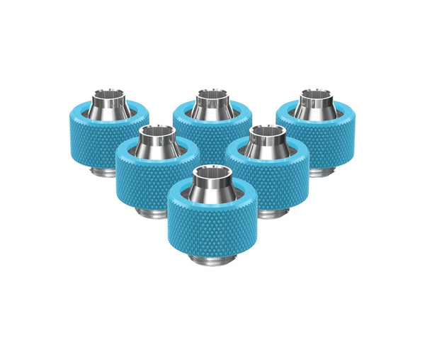 PrimoChill SecureFit SX - Premium Compression Fitting For 3/8in ID x 5/8in OD Flexible Tubing 6 Pack (F-SFSX58-6) - Available in 20+ Colors, Custom Watercooling Loop Ready - PrimoChill - KEEPING IT COOL Sky Blue