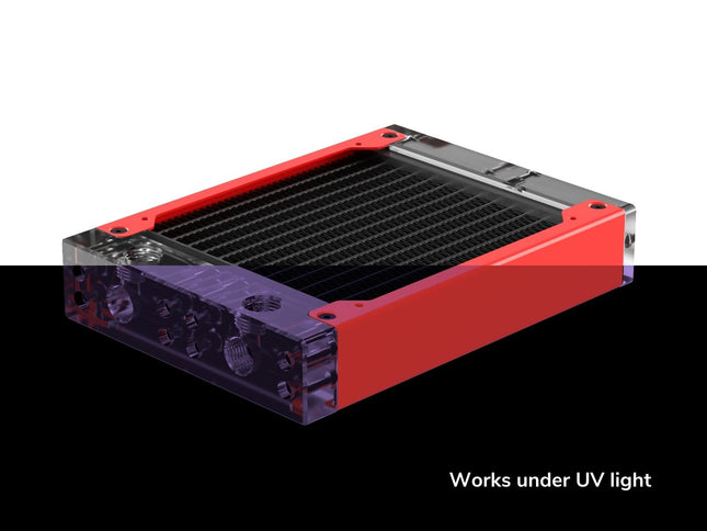 PrimoChill 120SL (30mm) EXIMO Modular Radiator, Clear Acrylic, 1x120mm, Single Fan (R-SL-A12) Available in 20+ Colors, Assembled in USA and Custom Watercooling Loop Ready - UV Red