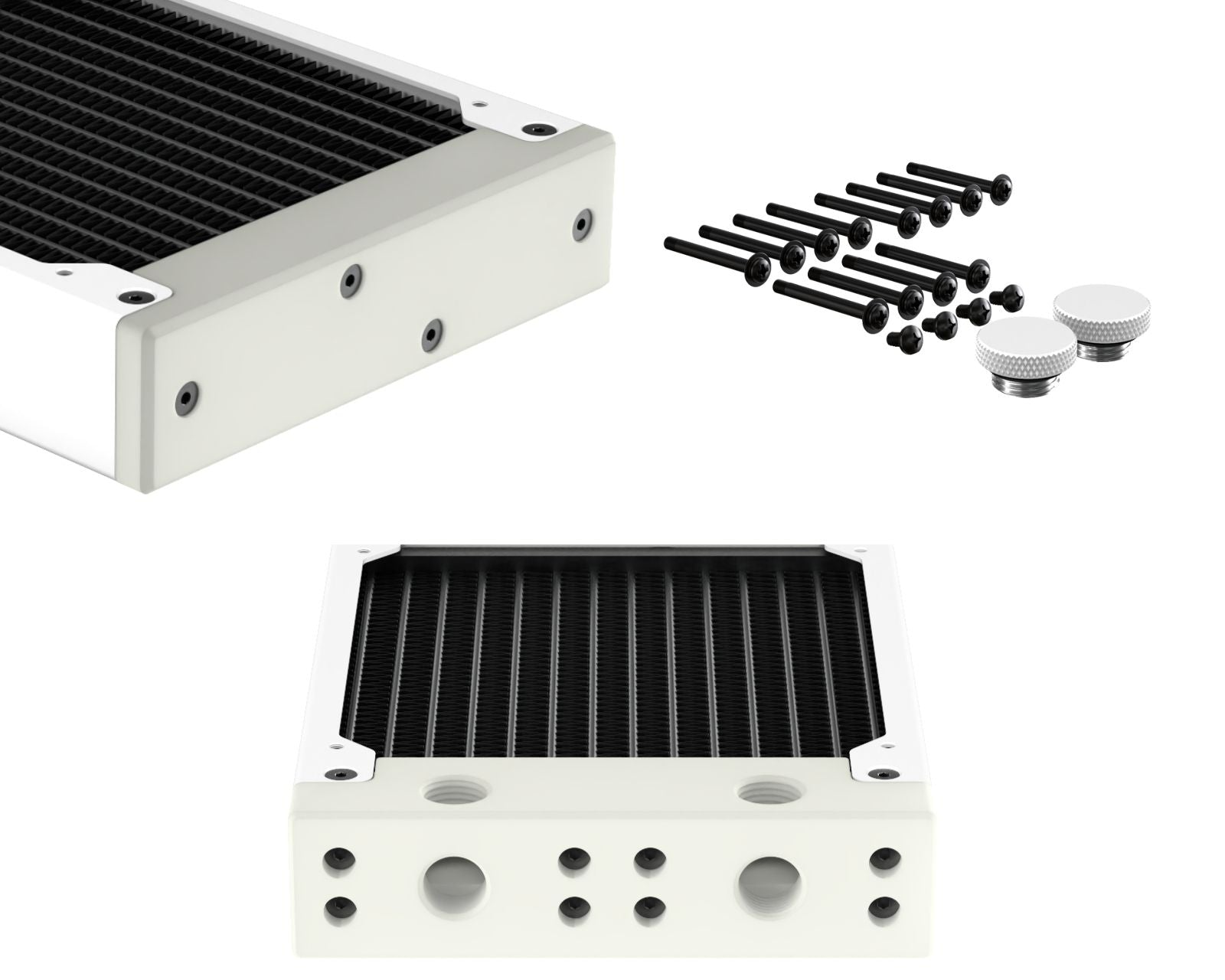 PrimoChill 360SL (30mm) EXIMO Modular Radiator, White POM, 3x120mm, Triple Fan (R-SL-W36) Available in 20+ Colors, Assembled in USA and Custom Watercooling Loop Ready - Sky White