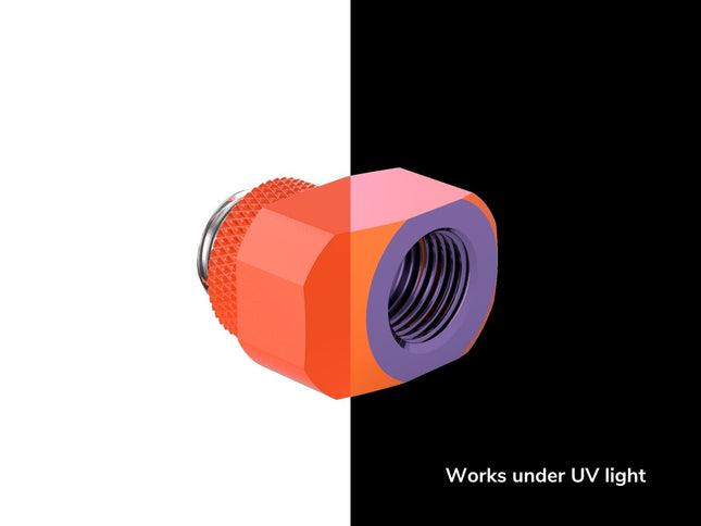 PrimoChill InterConnect SX Male to Female G 1/4in. Offset Full Rotary Fitting - 10mm - UV Orange