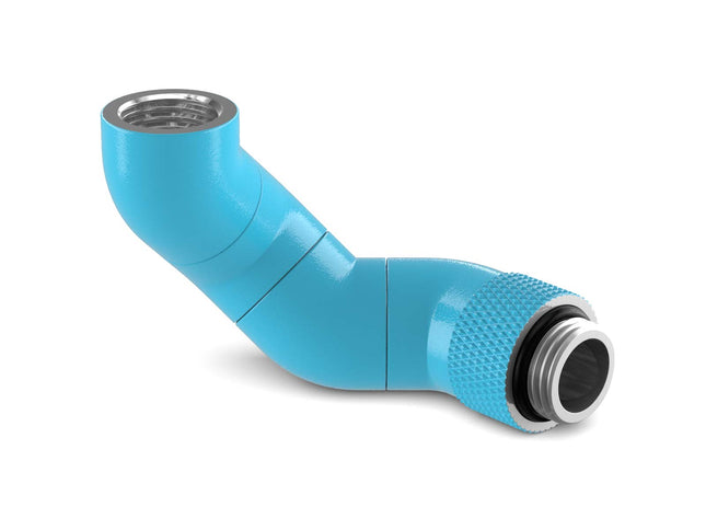 PrimoChill Male to Female G 1/4in. 180 Degree SX Triple Rotary Elbow Fitting - Sky Blue