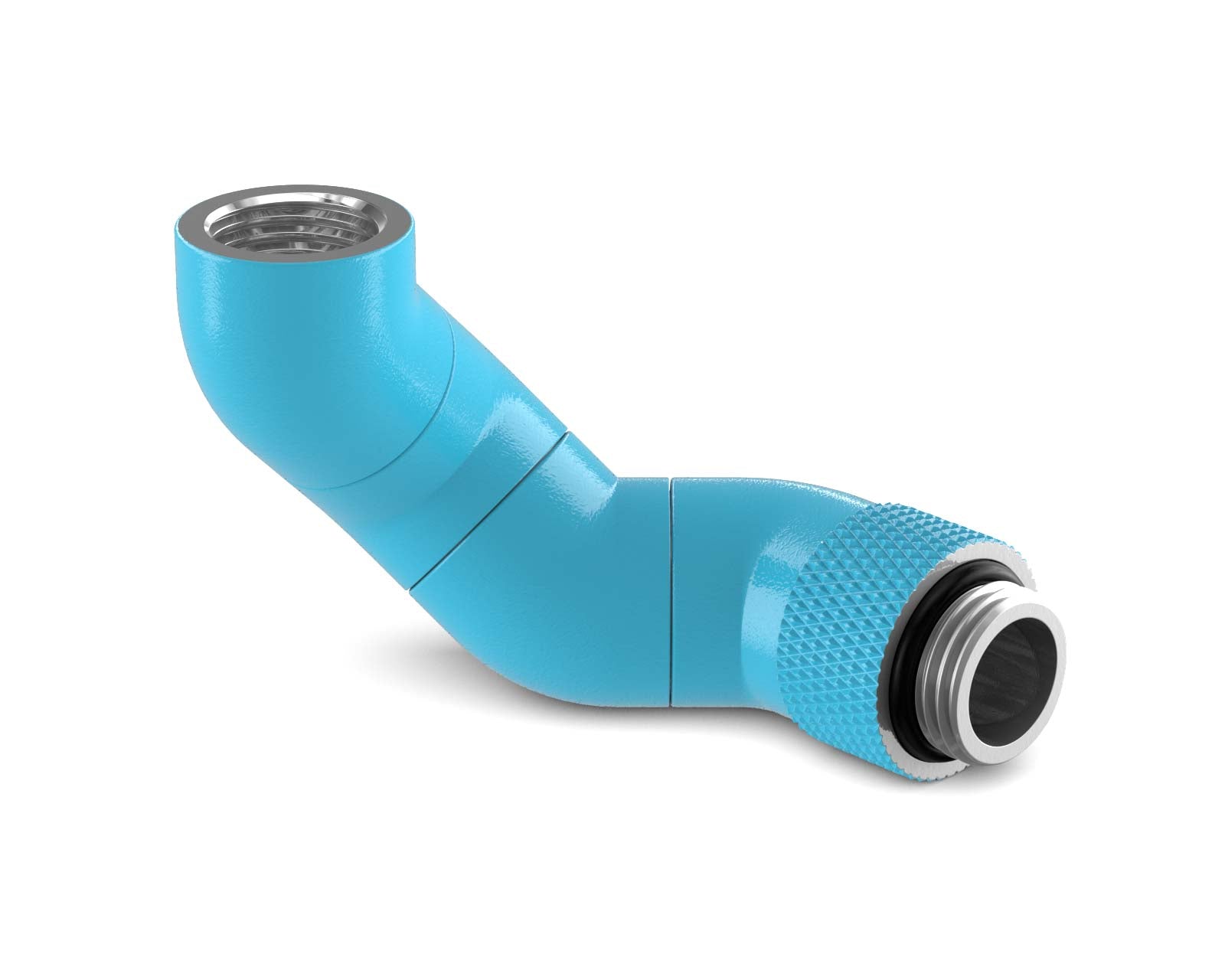 PrimoChill Male to Female G 1/4in. 180 Degree SX Triple Rotary Elbow Fitting - Sky Blue
