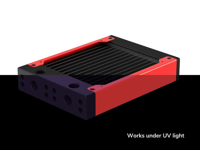 PrimoChill 120SL (30mm) EXIMO Modular Radiator, Black POM, 1x120mm, Single Fan (R-SL-BK12) Available in 20+ Colors, Assembled in USA and Custom Watercooling Loop Ready - UV Red
