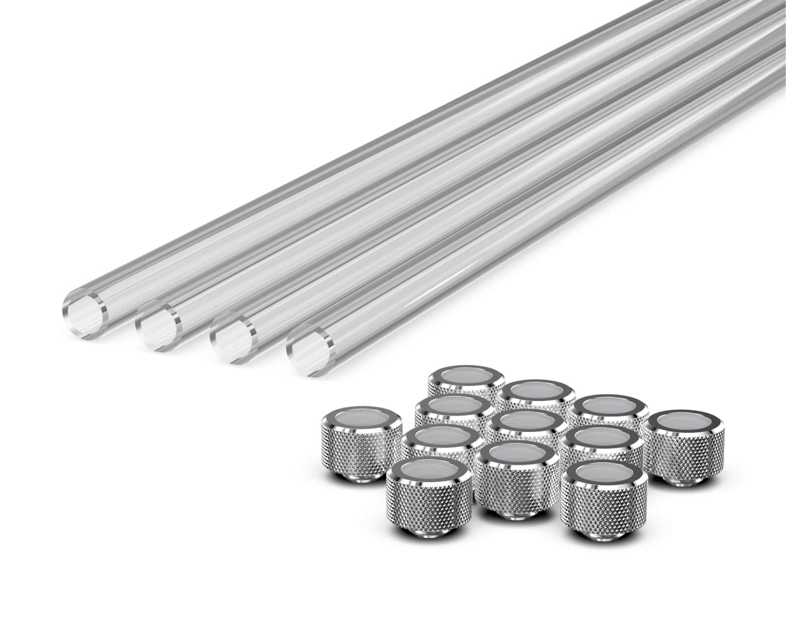 PrimoChill (Basic Kit) 4x 16mm Acrylic/PMMA Tubes, 12x Metric SX Fittings - Silver Nickel