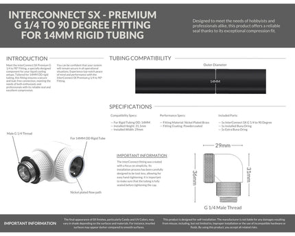 PrimoChill InterConnect SX Premium G1/4 to 90 Degree Adapter Fitting for 14MM Rigid Tubing (FA-G9014) - Sky White