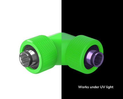 PrimoChill SecureFit SX - Premium 90 Degree Compression Fitting Set For 7/16in ID x 5/8in OD Flexible Tubing (F-SFSX75890) - Available in 20+ Colors, Custom Watercooling Loop Ready - PrimoChill - KEEPING IT COOL UV Green