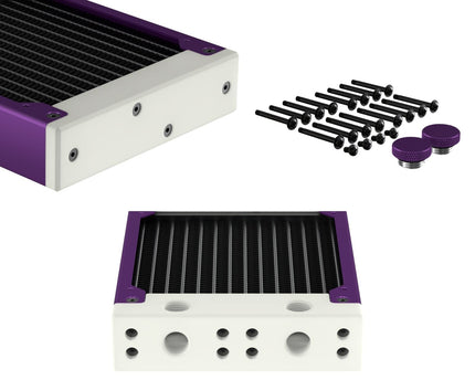 PrimoChill 480SL (30mm) EXIMO Modular Radiator, White POM, 4x120mm, Quad Fan (R-SL-W48) Available in 20+ Colors, Assembled in USA and Custom Watercooling Loop Ready - Candy Purple