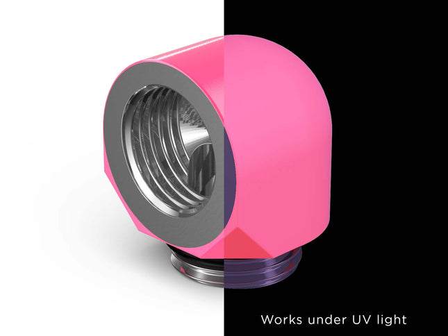 PrimoChill Male to Female G1/4 90 Degree SX Elbow Fitting - UV Pink - UV Pink