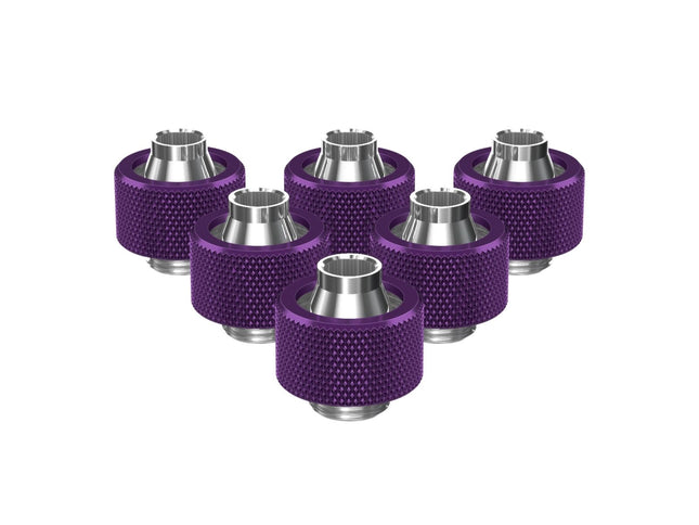 PrimoChill SecureFit SX - Premium Compression Fitting For 3/8in ID x 5/8in OD Flexible Tubing 6 Pack (F-SFSX58-6) - Available in 20+ Colors, Custom Watercooling Loop Ready - Candy Purple