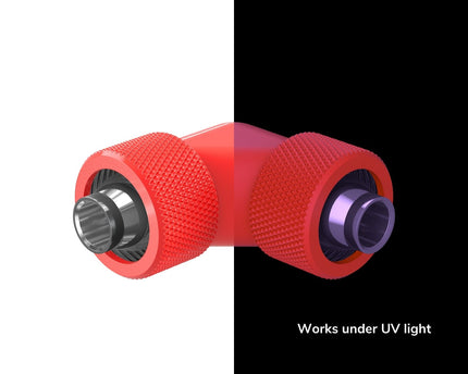 PrimoChill SecureFit SX - Premium 90 Degree Compression Fitting Set For 7/16in ID x 5/8in OD Flexible Tubing (F-SFSX75890) - Available in 20+ Colors, Custom Watercooling Loop Ready - PrimoChill - KEEPING IT COOL UV Red