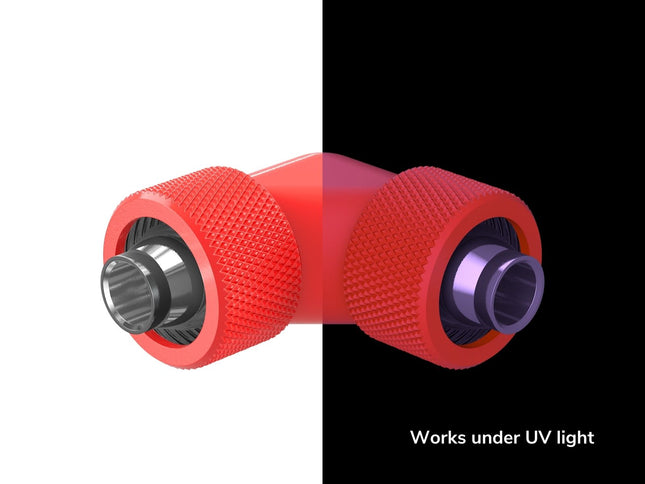 PrimoChill SecureFit SX - Premium 90 Degree Compression Fitting Set For 7/16in ID x 5/8in OD Flexible Tubing (F-SFSX75890) - Available in 20+ Colors, Custom Watercooling Loop Ready - UV Red