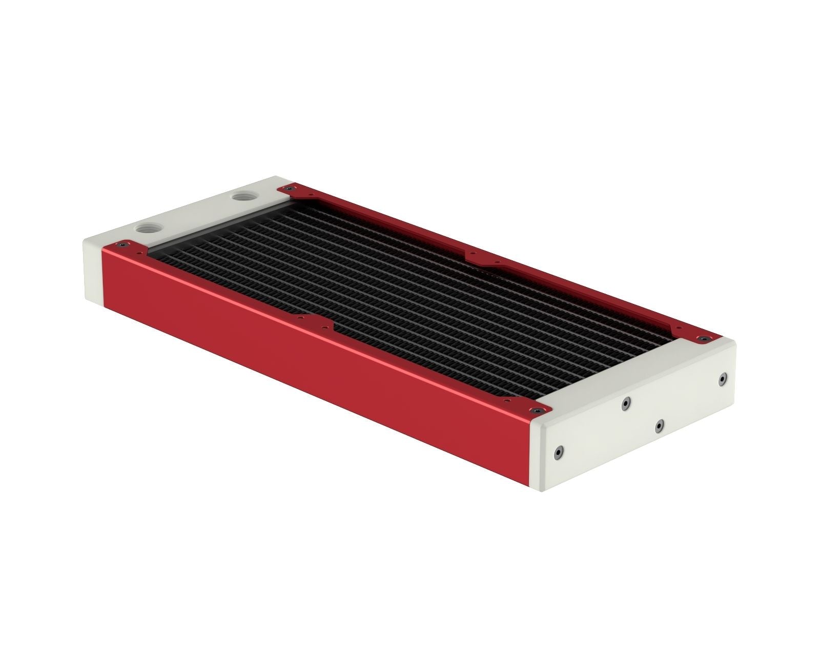 PrimoChill 240SL (30mm) EXIMO Modular Radiator, White POM, 2x120mm, Dual Fan (R-SL-W24) Available in 20+ Colors, Assembled in USA and Custom Watercooling Loop Ready - Candy Red