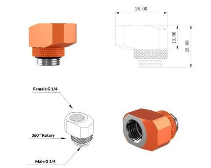 PrimoChill InterConnect SX Male to Female G 1/4in. Offset Full Rotary Fitting - 10mm - Candy Copper