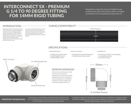 PrimoChill InterConnect SX Premium G1/4 to 90 Degree Adapter Fitting for 14MM Rigid Tubing (FA-G9014) - TX Matte Silver