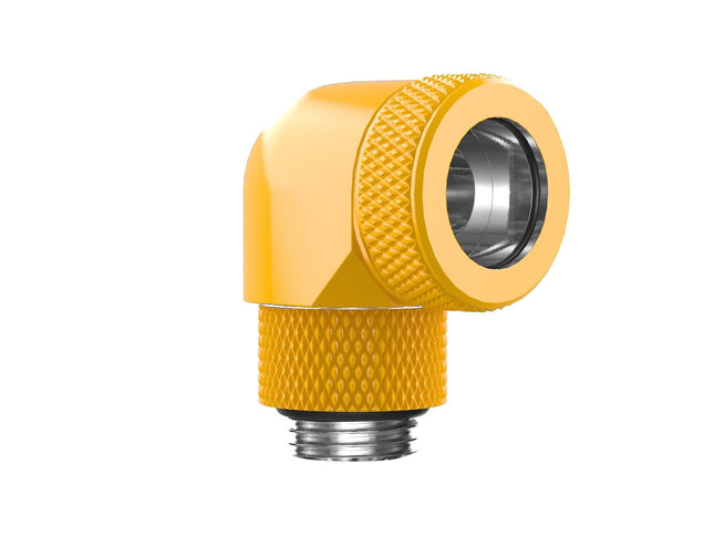 PrimoChill InterConnect SX Premium G1/4 to 90 Degree Adapter Fitting For 16MM Rigid Tubing (FA-G9016) - Yellow