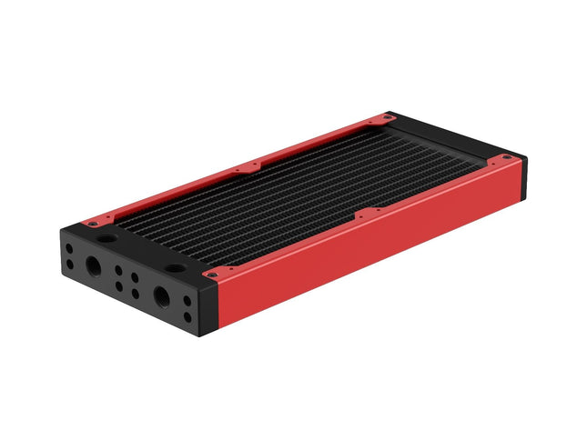 PrimoChill 240SL (30mm) EXIMO Modular Radiator, Black POM, 2x120mm, Dual Fan (R-SL-BK24) Available in 20+ Colors, Assembled in USA and Custom Watercooling Loop Ready - Razor Red