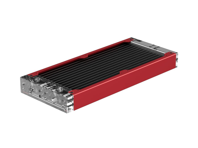PrimoChill 240SL (30mm) EXIMO Modular Radiator, Clear Acrylic, 2x120mm, Dual Fan (R-SL-A24) Available in 20+ Colors, Assembled in USA and Custom Watercooling Loop Ready - Candy Red