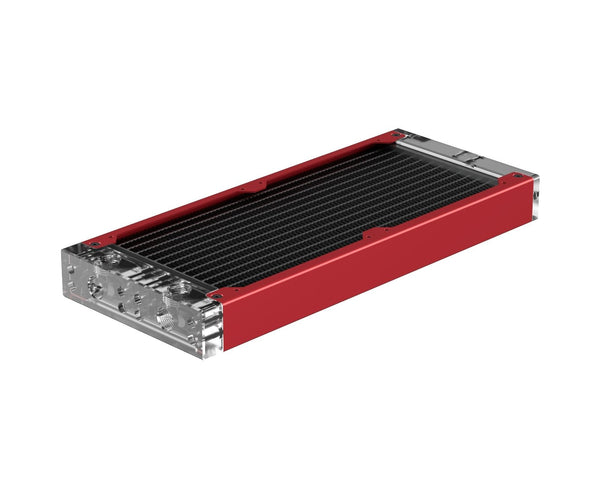 PrimoChill 240SL (30mm) EXIMO Modular Radiator, Clear Acrylic, 2x120mm, Dual Fan (R-SL-A24) Available in 20+ Colors, Assembled in USA and Custom Watercooling Loop Ready - Candy Red