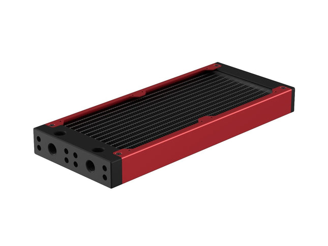PrimoChill 240SL (30mm) EXIMO Modular Radiator, Black POM, 2x120mm, Dual Fan (R-SL-BK24) Available in 20+ Colors, Assembled in USA and Custom Watercooling Loop Ready - Candy Red