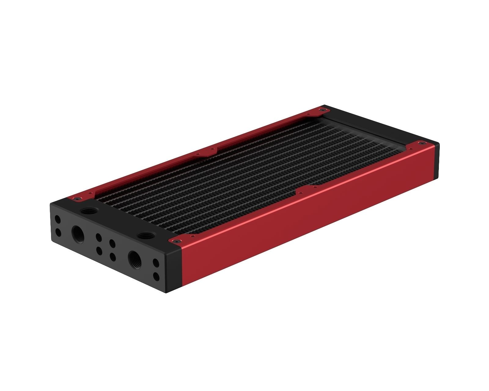 PrimoChill 240SL (30mm) EXIMO Modular Radiator, Black POM, 2x120mm, Dual Fan (R-SL-BK24) Available in 20+ Colors, Assembled in USA and Custom Watercooling Loop Ready - Candy Red