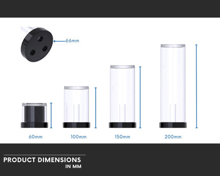Bykski 60mm Add-On Reservoir Acrylic Tube/Mounting Kit, Available in 4 lengths (CT-F60-AL-V2) - 150MM