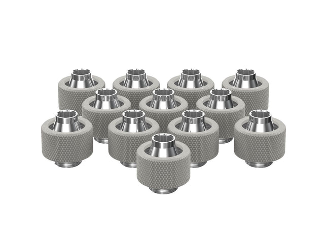PrimoChill SecureFit SX - Premium Compression Fitting For 3/8in ID x 5/8in OD Flexible Tubing 12 Pack (F-SFSX58-12) - Available in 20+ Colors, Custom Watercooling Loop Ready - TX Matte Silver