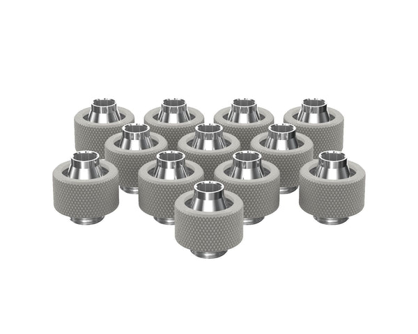 PrimoChill SecureFit SX - Premium Compression Fitting For 3/8in ID x 5/8in OD Flexible Tubing 12 Pack (F-SFSX58-12) - Available in 20+ Colors, Custom Watercooling Loop Ready - PrimoChill - KEEPING IT COOL TX Matte Silver