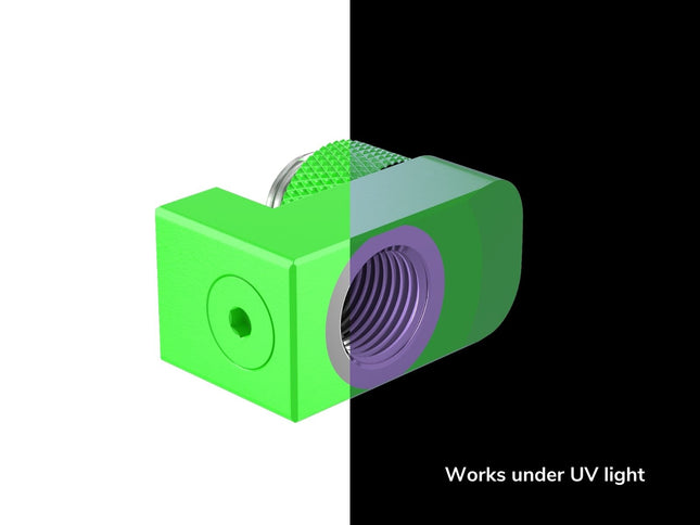 PrimoChill Male to Female G 1/4in. Supported Offset Rotary Fitting - UV Green