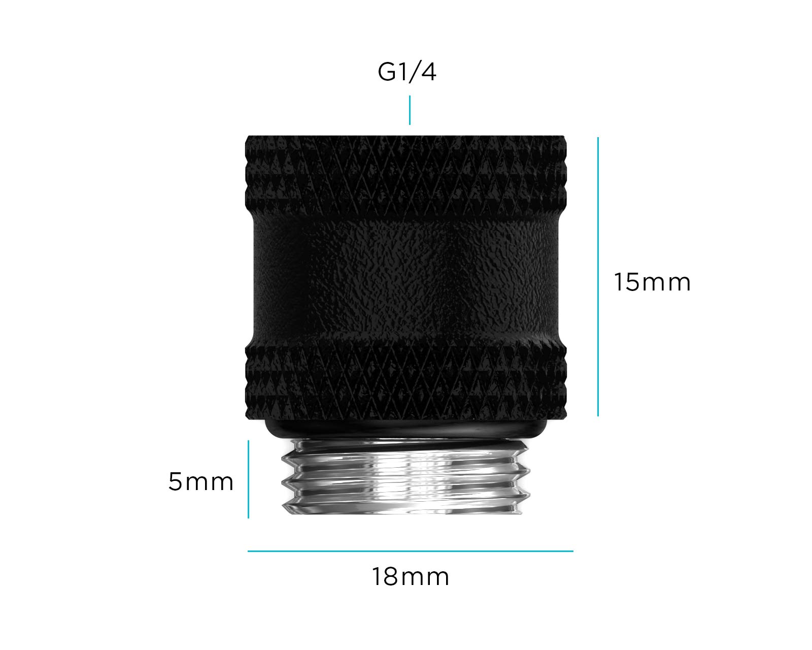 PrimoChill Male to Female G 1/4in. 15mm SX Extension Coupler - Satin Black
