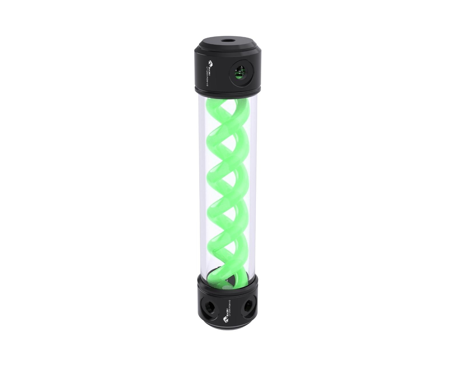 Bykski 50mm Cylindrical DNA Reservoir - Black POM - 260mm w/ LED strip (CT-DNA-POM-V2-260) - Green
