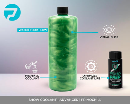PrimoChill Vue - Computer WaterCooling Coolant, Visual Flow, Solid/Non-Transparent, Full Protection, PrimoPrep Included, Proudly Made in the USA (32oz/.9L) - UV Green