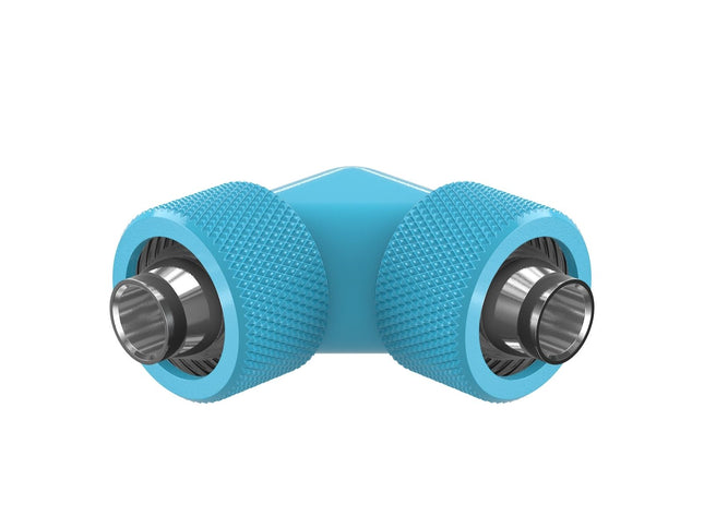 PrimoChill SecureFit SX - Premium 90 Degree Compression Fitting Set For 7/16in ID x 5/8in OD Flexible Tubing (F-SFSX75890) - Available in 20+ Colors, Custom Watercooling Loop Ready - Sky Blue