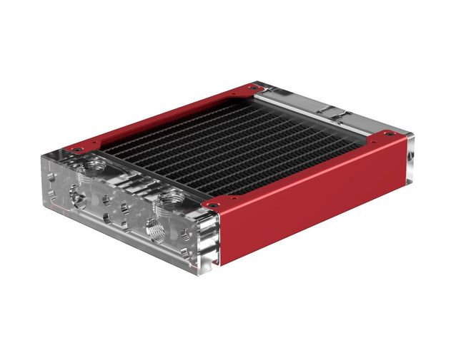 PrimoChill 120SL (30mm) EXIMO Modular Radiator, Clear Acrylic, 1x120mm, Single Fan (R-SL-A12) Available in 20+ Colors, Assembled in USA and Custom Watercooling Loop Ready - Candy Red